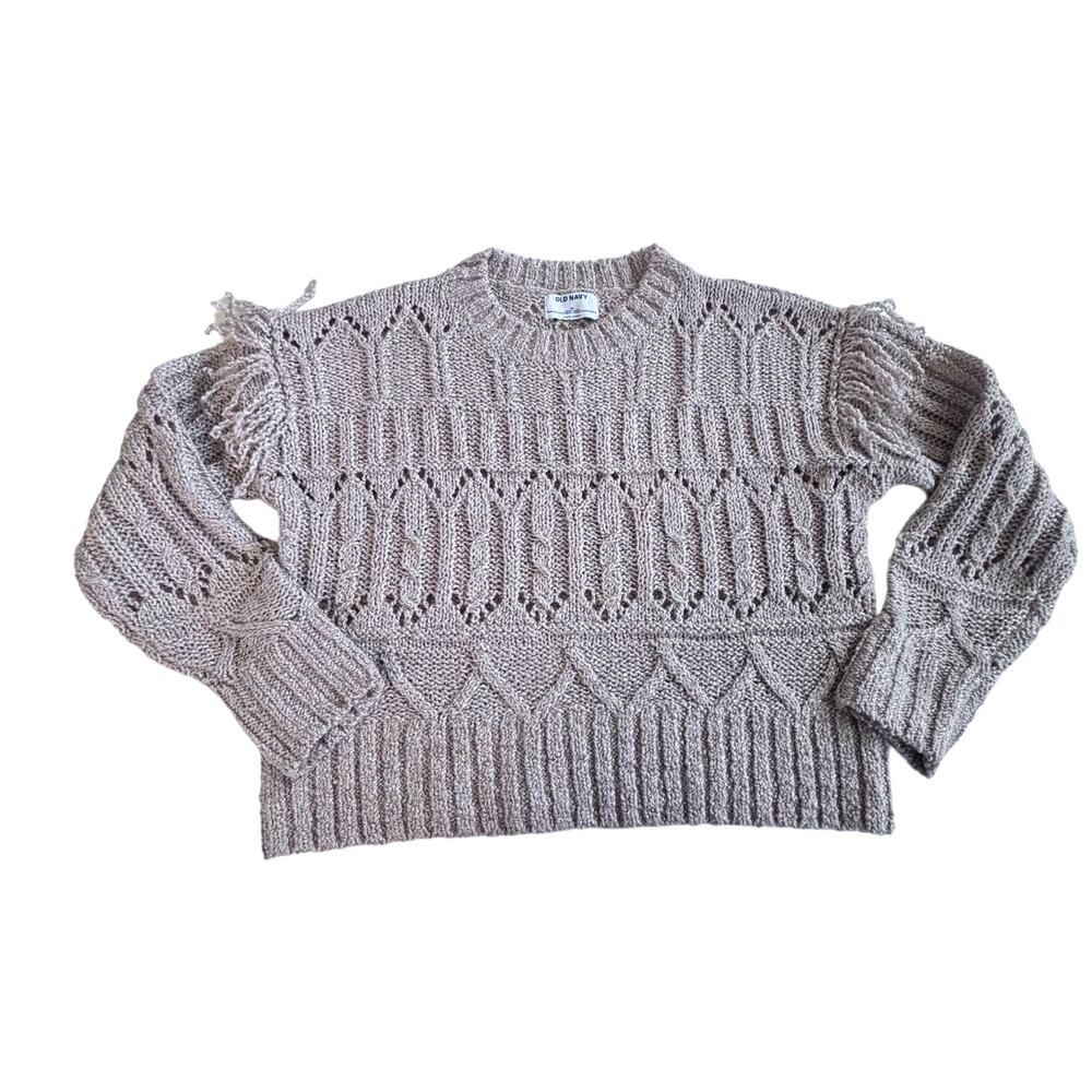 Old Navy Women's Sweater XS Beige Fringe Textured Cottage Boho‎ Knit Western